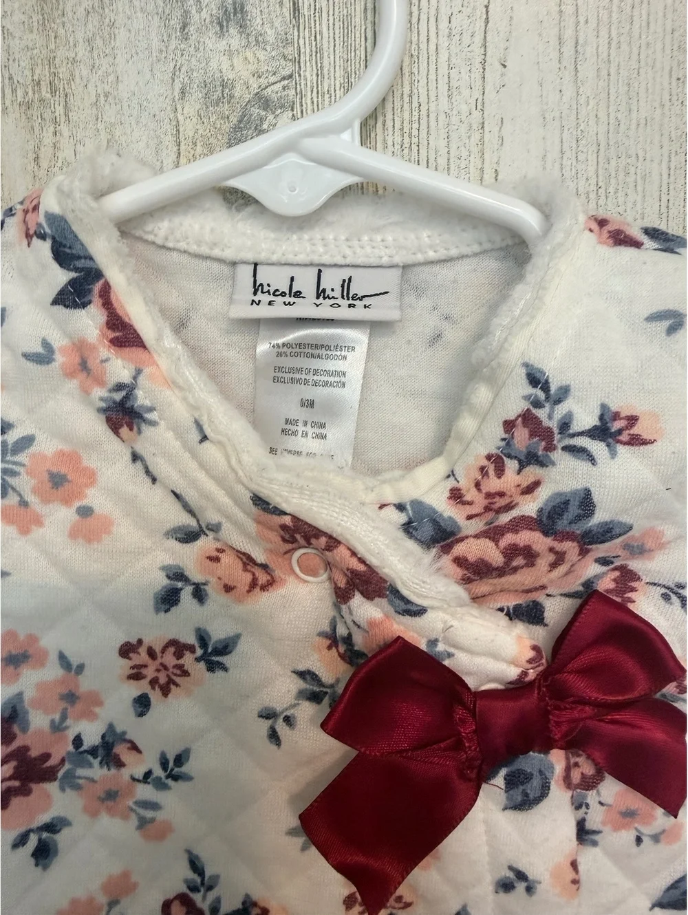 Nicole Miller Baby Girl 0-3M Floral Quilted Footed Sleeper